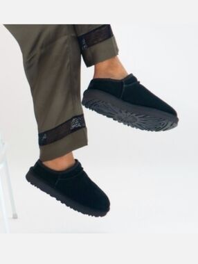 UGG Black Suede Slip-On Clog Mules
